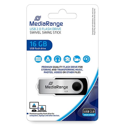 ⁨MediaRange USB flash disk, USB USB 2.0, 16GB, czarny, MR910, USB A, swivel / twister⁩ w sklepie Wasserman.eu