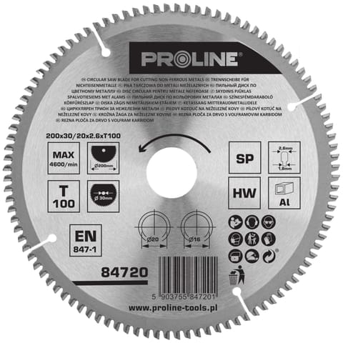 ⁨CIRCULAR SAW FOR NON-FEROUS METALS  200*100T*30MM PROLINE⁩ at Wasserman.eu