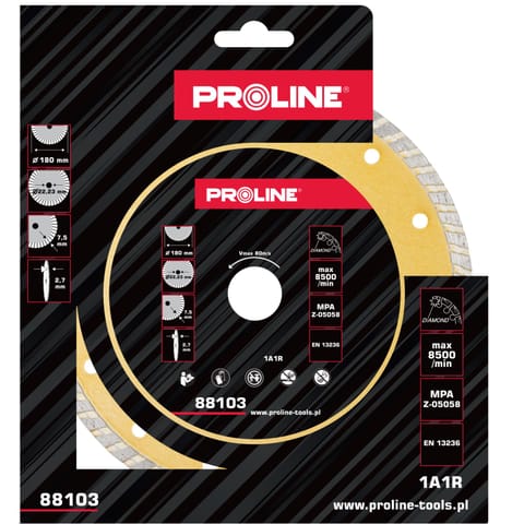 ⁨TARCZA DIAMENTOWA TURBO (MAT.BUD) 180*2.7*7.5*22.23 PROLINE⁩ w sklepie Wasserman.eu