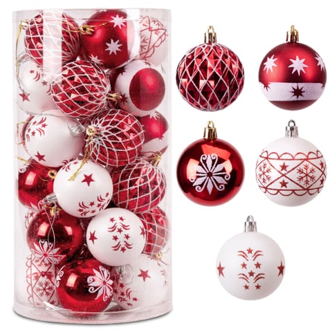 ⁨Zestaw bombek na choinkę SAPIN CZERWONO-BIAŁY 30 szt⁩ w sklepie Wasserman.eu