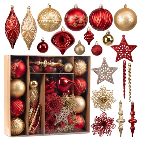 ⁨Zestaw bombek choinkowych MARIEN CZERWONO-ZŁOTY 70 sztuk⁩ w sklepie Wasserman.eu