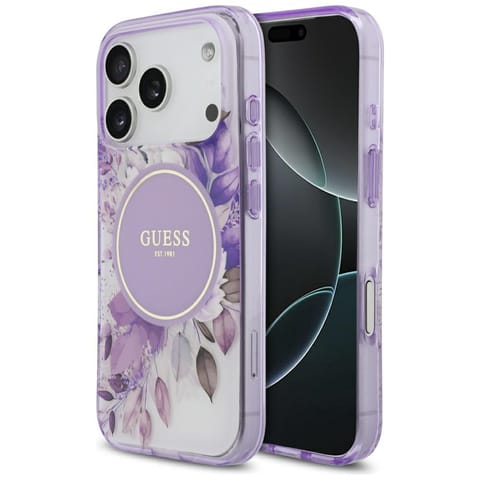 ⁨Etui Guess IML Flower & Tonal Circle     MagSafe do iPhone 17 Pro fioletowy⁩ w sklepie Wasserman.eu