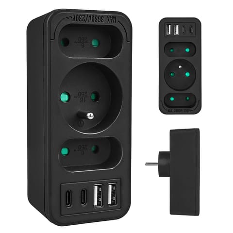 ⁨Gniazdko prądowe x3 + 4xUSB Maclean, rozgałęźnik z 3 gniazdami, 2xUSB A, 2xUSB C PD 20W, typu F, 1x16A + 2x6A, MCE248 F/W⁩ w sklepie Wasserman.eu