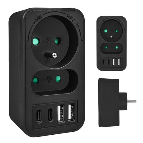 ⁨Gniazdko prądowe x2 + 4xUSB Maclean, rozgałęźnik z 2 gniazdami, 2xUSB A, 2xUSB C PD 20W, typu F, 1x16A + 1x6A, MCE249 F/W⁩ w sklepie Wasserman.eu