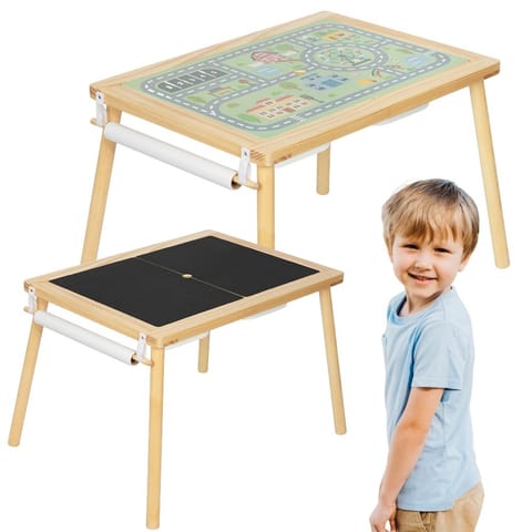 ⁨WOOPIE GREEN Drewniany Stolik Aktywności 4w1 Tablica Kredowa Pojemniki Mapa Miasta Papier Rysunkowy⁩ w sklepie Wasserman.eu