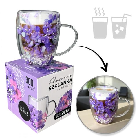⁨Szklanka termiczna z kwiatami w środku, gipsówka hortensje 300 ml 1szt SZK166⁩ w sklepie Wasserman.eu