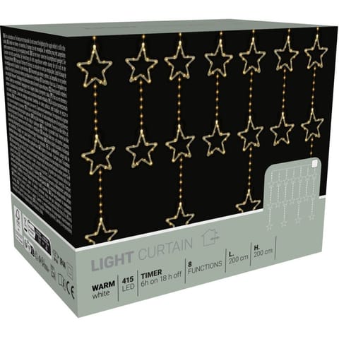 ⁨LAMPKI CHOINKOWE KURTYNA ŚWIETLNA 200x200 CM 415LED CIEPŁY BIAŁY GWIAZDKI⁩ w sklepie Wasserman.eu