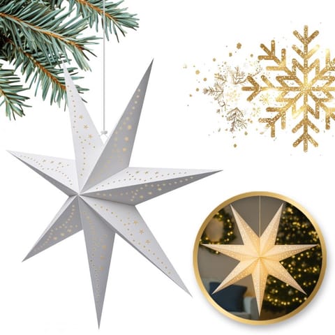 ⁨DUŻA GWIAZDA PAPIEROWA ŚWIĄTECZNA AŻUROWA biała 60 cm WITRAŻ 3D WG11⁩ w sklepie Wasserman.eu