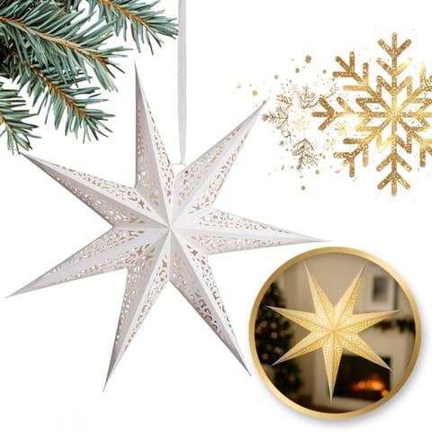 ⁨DUŻA GWIAZDA PAPIEROWA ŚWIĄTECZNA AŻUROWA biała 60 cm WITRAŻ 3D WG12⁩ w sklepie Wasserman.eu