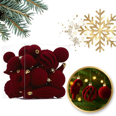 ⁨Komplet bombek na choinkę w opakowaniu, bombki welurowe 28szt. bordowe BSN76⁩ w sklepie Wasserman.eu
