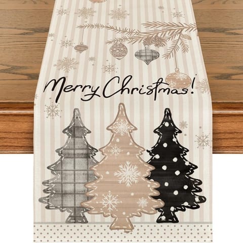 ⁨Lniany bieżnik na stół bożonarodzeniowy, MARRY CHRISTMAS, choinki 180 x 33cm BZK07⁩ w sklepie Wasserman.eu