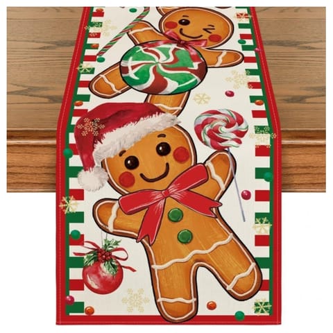 ⁨Lniany bieżnik na stół bożonarodzeniowy, PIERNICZKI 180 x 33cm BZK09⁩ w sklepie Wasserman.eu