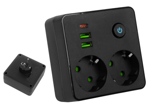 ⁨Rozgałęźnik PS-210 2-Gniazda 2xUSB+USB-C czarny⁩ w sklepie Wasserman.eu