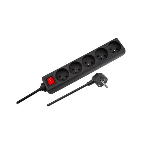 ⁨Przedłużacz sieciowy Rebel czarny 5 gniazd z przełącznikiem, kabel 5m (1,5mm)⁩ w sklepie Wasserman.eu
