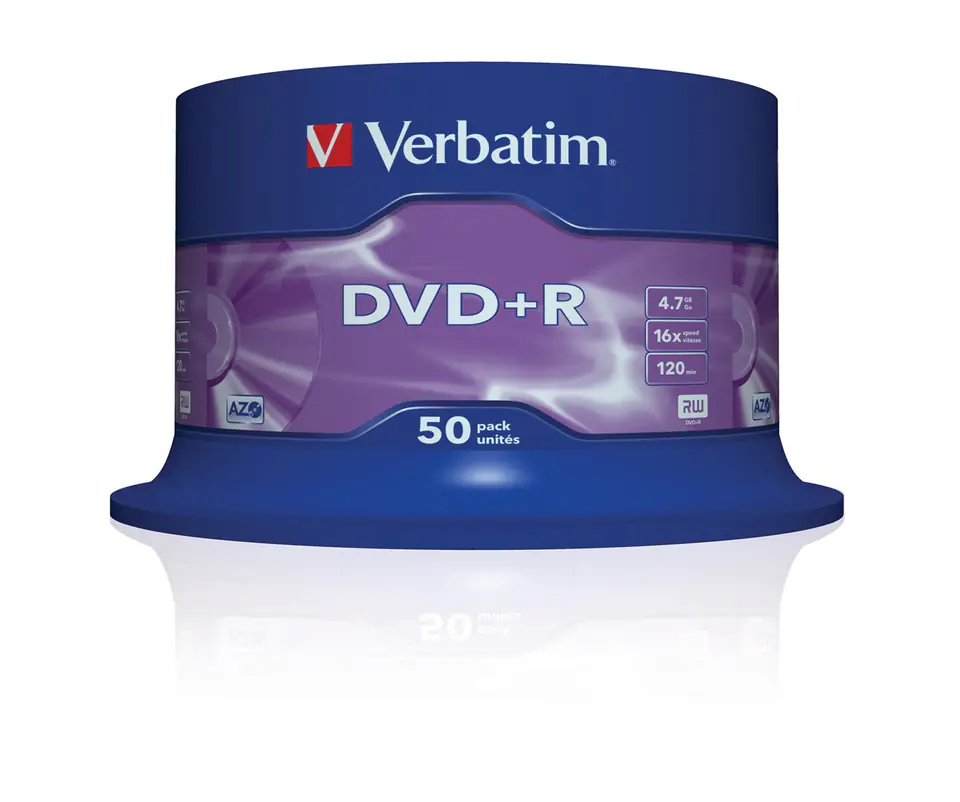 ⁨Płyta DVD Verbatim 43550 (4,7GB; 16x; 50szt.; Cake)⁩ w sklepie Wasserman.eu