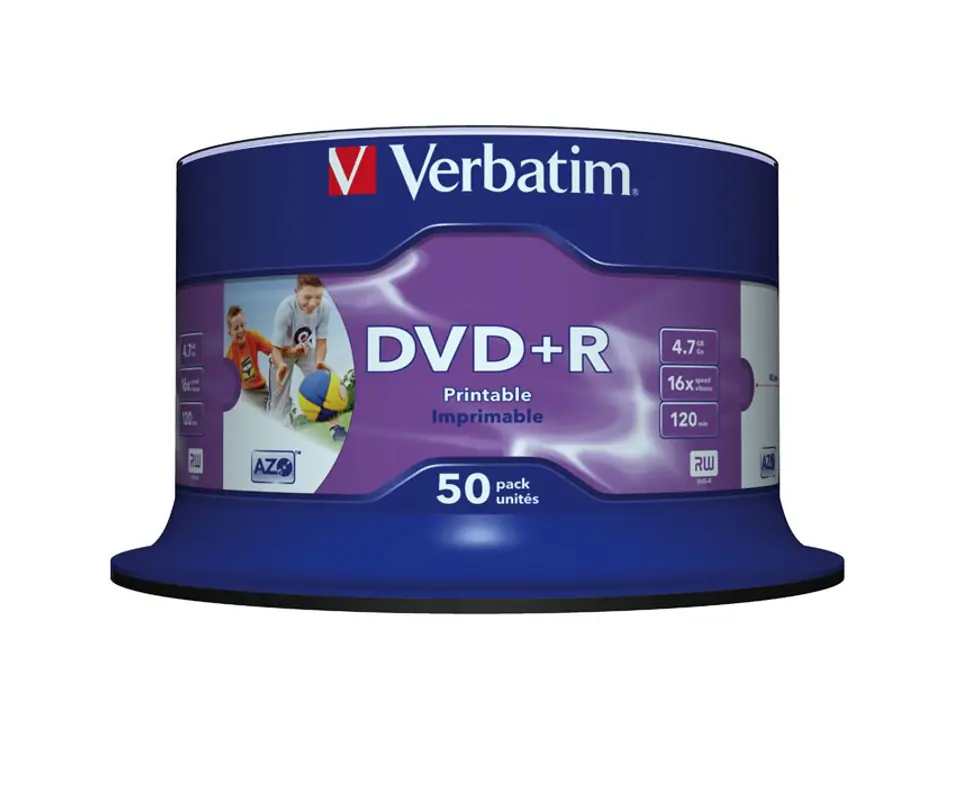 ⁨Verbatim DVD+R Wide Inkjet Printable No ID Brand 4.7 GB 50 pc(s)⁩ at Wasserman.eu