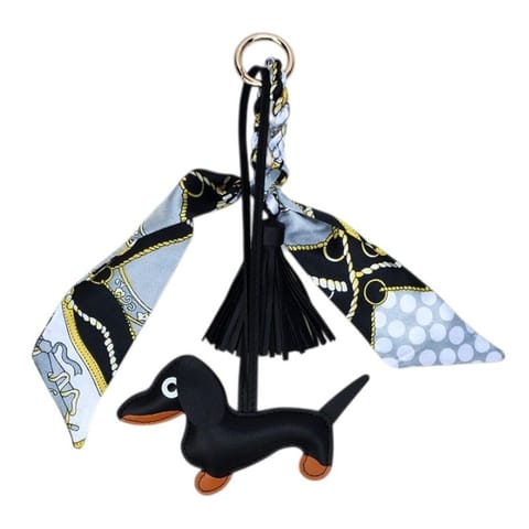 ⁨Brelok do kluczy skórzany JAMNIK czarny z frędzlami BRL374CZ⁩ w sklepie Wasserman.eu