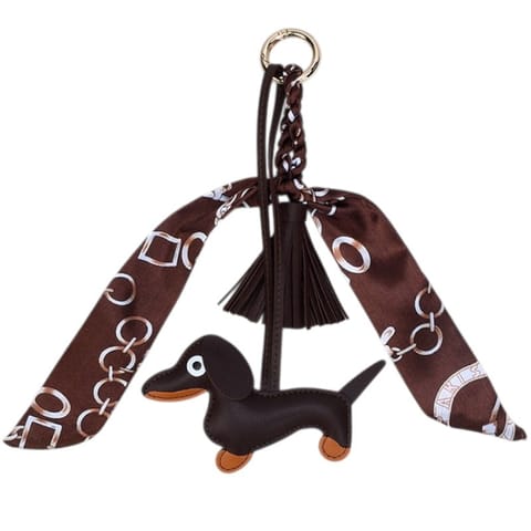 ⁨Brelok do kluczy skórzany JAMNIK czarny z frędzlami BRL374BR⁩ w sklepie Wasserman.eu