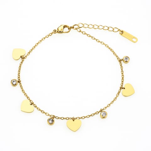 ⁨Bransoletka na rękę stal chirurgiczna pozłacana złotem, serca, cyrkonie BST1582⁩ w sklepie Wasserman.eu