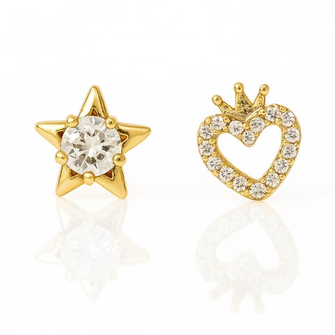 ⁨Kolczyki ze stali szlachetnej pozłacane 14k złotem, cyrkonie serce, gwiazdka KST3493⁩ w sklepie Wasserman.eu