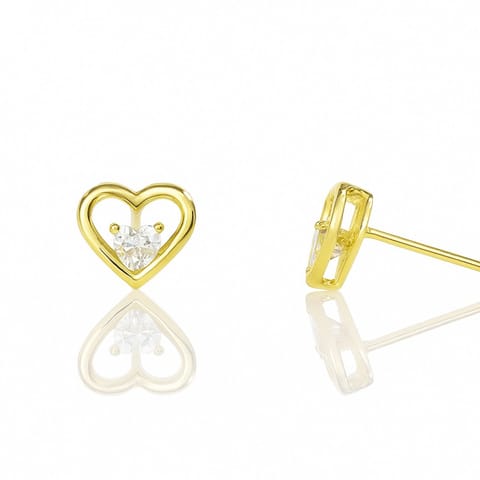 ⁨Kolczyki ze stali szlachetnej pozłacane 14k złotem, cyrkonie serca KST3487⁩ w sklepie Wasserman.eu