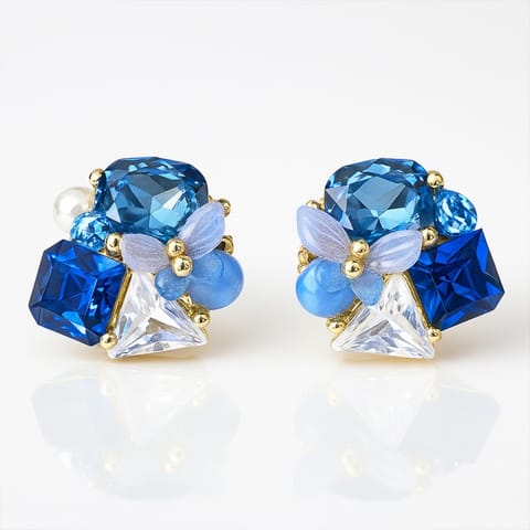 ⁨Kolczyki ze stali szlachetnej pozłacane 14k złotem, niebieskie cyrkonie KST3473⁩ w sklepie Wasserman.eu