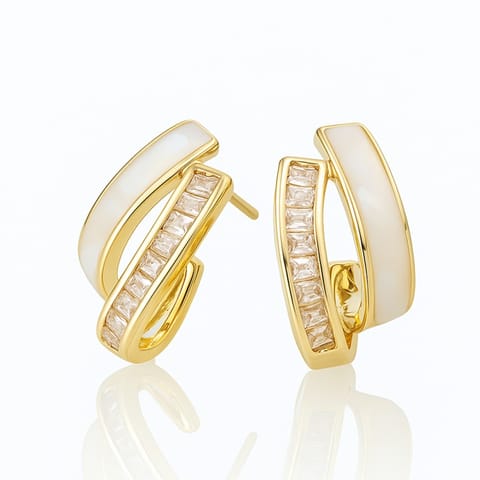 ⁨Kolczyki ze stali szlachetnej pozłacane 14k złotem, cyrkonie masa perłowa KST3514⁩ w sklepie Wasserman.eu