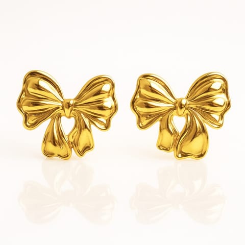 ⁨Kolczyki ze stali szlachetnej pozłacane 14k złotem, kokardki KST3476⁩ w sklepie Wasserman.eu