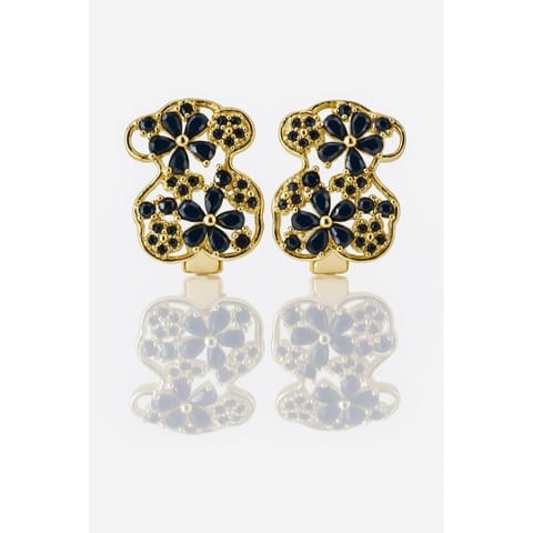 ⁨Kolczyki ze stali szlachetnej pozłacane 14k złotem, miś z czarną cyrkonią KST3535⁩ w sklepie Wasserman.eu