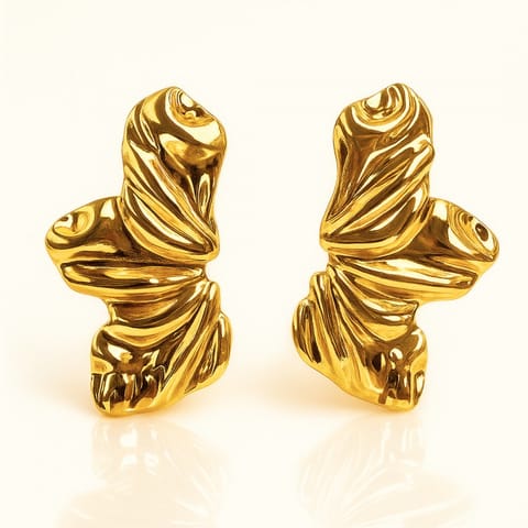⁨Kolczyki ze stali szlachetnej pozłacane 14k złotem, duże listki KST3477⁩ w sklepie Wasserman.eu