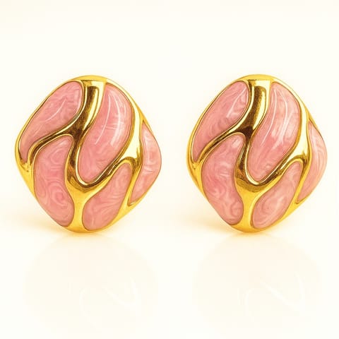 ⁨Kolczyki ze stali szlachetnej pozłacane 14k złotem, dekoracyjne róż KST3479R⁩ w sklepie Wasserman.eu