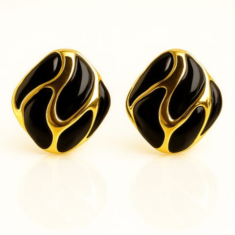 ⁨Kolczyki ze stali szlachetnej pozłacane 14k złotem, dekoracyjne czarne KST3479CZ⁩ w sklepie Wasserman.eu