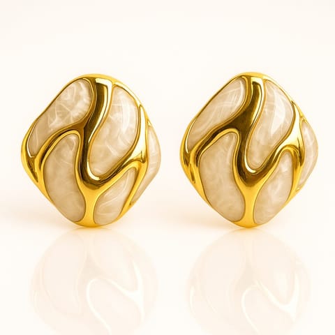 ⁨Kolczyki ze stali szlachetnej pozłacane 14k złotem, dekoracyjne ecru KST3479B⁩ w sklepie Wasserman.eu