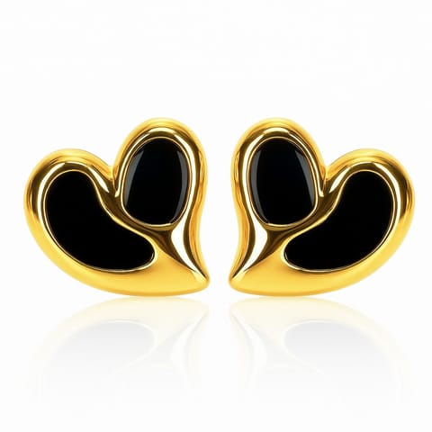 ⁨Kolczyki ze stali szlachetnej pozłacane 14k złotem, efektowne czarne serca KST3481CZ⁩ w sklepie Wasserman.eu