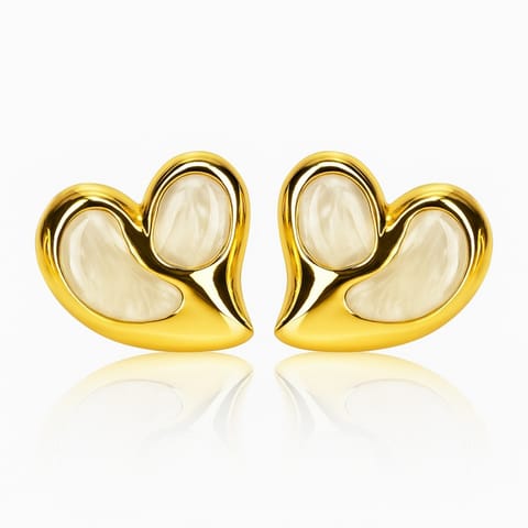 ⁨Kolczyki ze stali szlachetnej pozłacane 14k złotem, efektowne białe serca KST3481B⁩ w sklepie Wasserman.eu