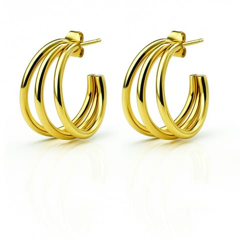 ⁨Kolczyki ze stali szlachetnej pozłacane 14k złotem, potrójne koła KST3457⁩ w sklepie Wasserman.eu