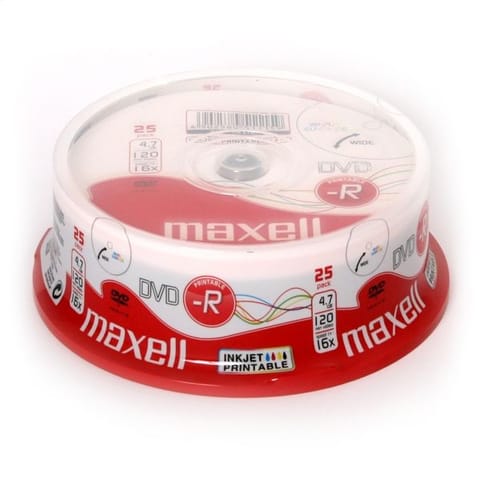 MAXELL DVD-R 4,7GB 16X INKJET PRINTABLE FF WHITE CAKE*25 276013.30.TW at Wasserman.eu