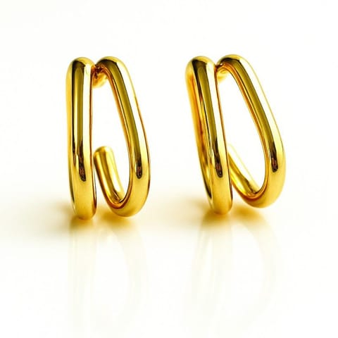 ⁨Kolczyki ze stali szlachetnej pozłacane 14k złotem, podwójny owal KST3458⁩ w sklepie Wasserman.eu