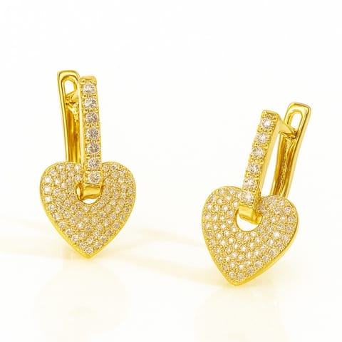 ⁨Kolczyki ze stali szlachetnej pozłacane 14k złotem, cyrkonie serca KST3495⁩ w sklepie Wasserman.eu