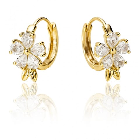 ⁨Kolczyki ze stali szlachetnej pozłacane 14k złotem, cyrkonie kwiatuszki KST3490⁩ w sklepie Wasserman.eu