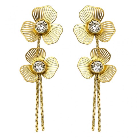 ⁨Kolczyki ze stali szlachetnej pozłacane 14k złotem, cyrkonie wiszące kwiaty KST3451⁩ w sklepie Wasserman.eu