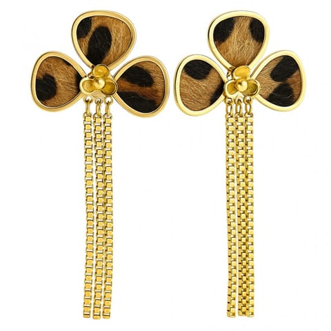 ⁨Kolczyki ze stali szlachetnej pozłacane 14k złotem, wiszące panterka KST3443⁩ w sklepie Wasserman.eu