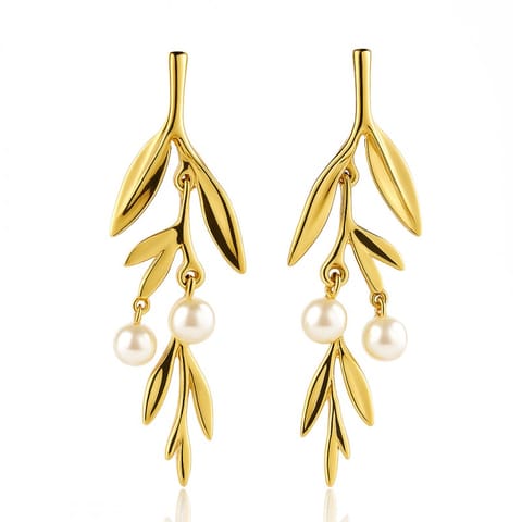 ⁨Kolczyki ze stali szlachetnej pozłacane 14k złotem, wiszące z perełkami KST3438⁩ w sklepie Wasserman.eu