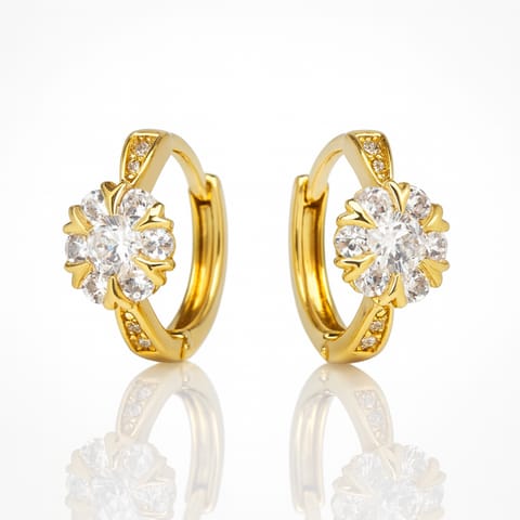 ⁨Kolczyki ze stali szlachetnej pozłacane 14k złotem, cyrkonie kwiatki KST3504⁩ w sklepie Wasserman.eu