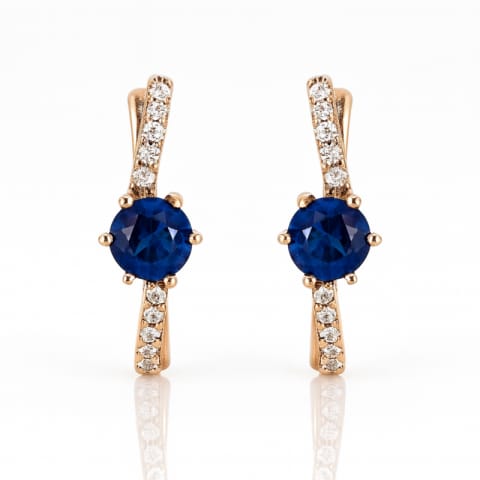⁨Kolczyki ze stali szlachetnej pozłacane 14k złotem, cyrkonie niebieskie KST3498⁩ w sklepie Wasserman.eu