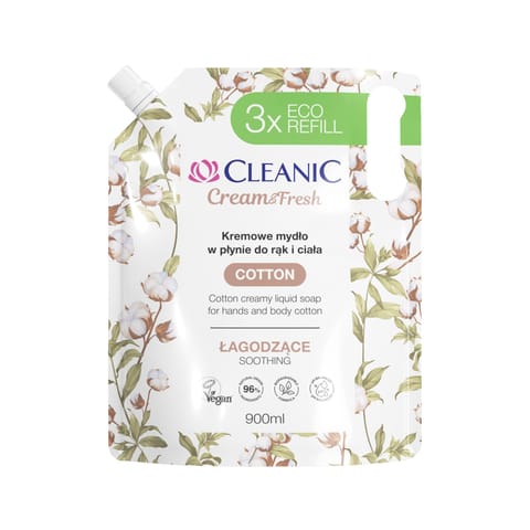 ⁨CLEANIC Cream & Fresh Kremowe Mydło do rąk i ciała Cotton - łagodzące 900 ml⁩ w sklepie Wasserman.eu