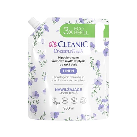 ⁨CLEANIC Cream & Fresh Hipoalergiczne Kremowe Mydło w płynie do rąk i ciała Linen - nawilżające 900 ml⁩ w sklepie Wasserman.eu