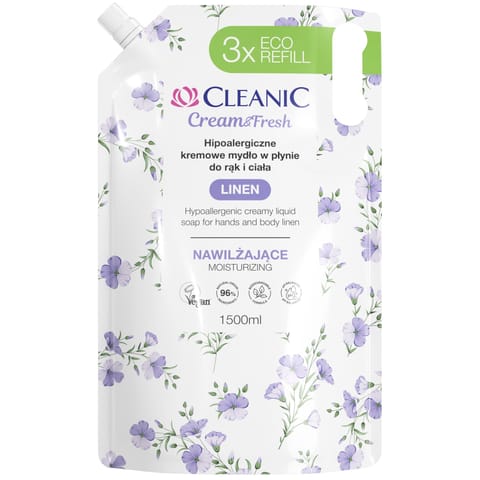 ⁨CLEANIC Cream & Fresh Hipoalergiczne Kremowe Mydło w płynie do rąk i ciała Linen - nawilżające 1500 ml⁩ w sklepie Wasserman.eu