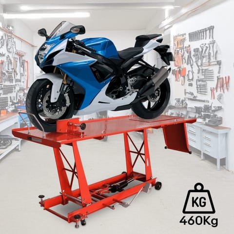 ⁨Hydrauliczny podnośnik motocyklowy Bituxx 460 kg czerwony, rampa serwisowa⁩ w sklepie Wasserman.eu