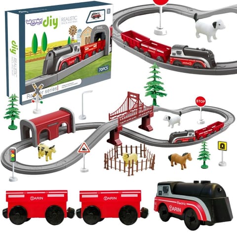 ⁨WOOPIE Zestaw Elektryczna Kolejka Lokomotywa Tor Farma Zwierzęta 70 el.⁩ w sklepie Wasserman.eu